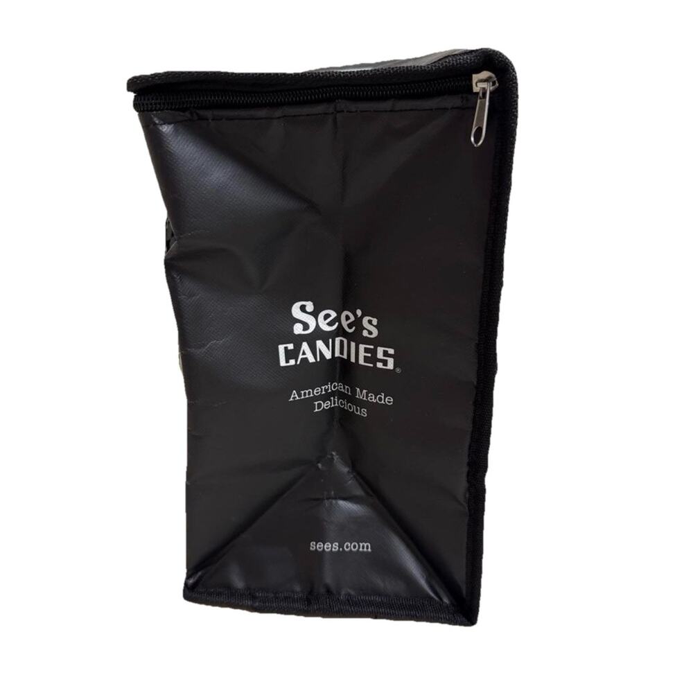 See’s Candy Black Soft Sided Reusable Cooler Zippered Tote Bag/Handle NEW - Picture 9 of 12